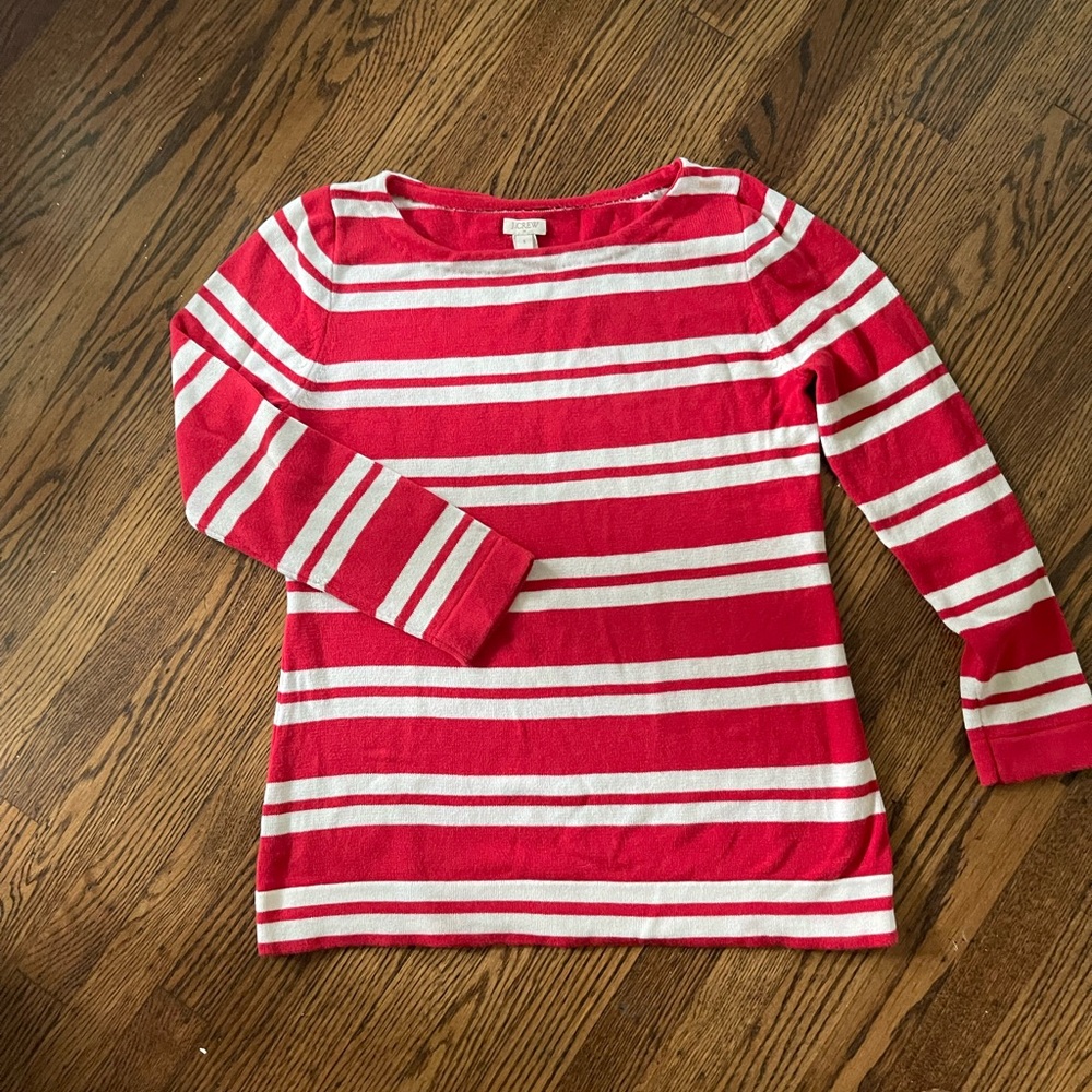 J Crew Striped Boat Neck Sweater Red White Size Small
